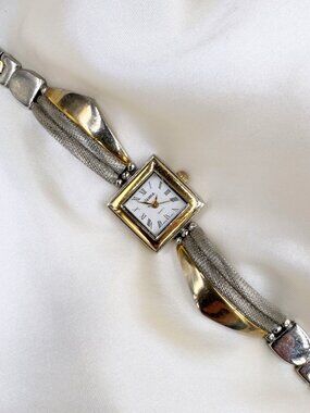 Vintage Sierra Two Tone Bracelet Watch Square Roman Elegant Numeral Dainty Watch